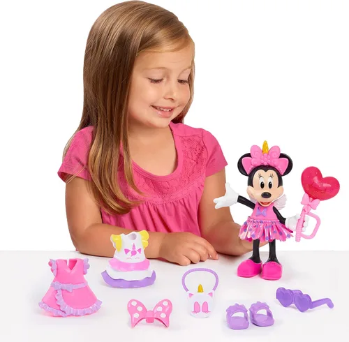 Vista 2 de Disney Junior Minnie Mouse Fabulous Fashion Doll Unicorn Fantasy, 14 piezas, juego de simulación, juguetes para niños de 3 años en adelante de Just