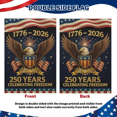 Vista 3 de Banderas de jardín con el 250 aniversario de Estados Unidos para exteriores, bandera de Estados Unidos del 250 aniversario 1776-2026, letrero