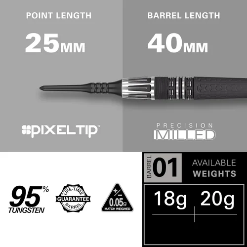 Vista 3 de Target Juego de dardos Phil Taylor Power 9-Five Gen 10 18G 95% tungsteno punta suave