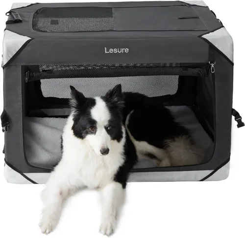 Vista 14 de Lesure Jaula Plegable para Perros - Perrera de Viaje Portátil para Perros Medianos, Jaula para Mascotas de 4 Puertas con Ventanas de Malla