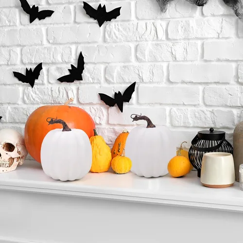 Vista 6 de Gresorth Calabazas artificiales realistas falsas de espuma blanca para Halloween, Acción de Gracias, otoño, fiesta en casa, exhibición -1 unidad