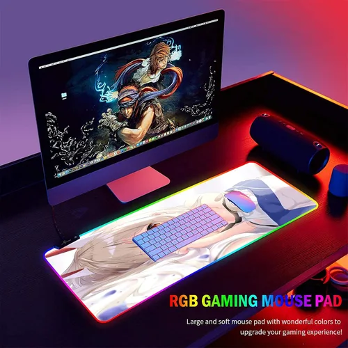Vista 6 de Alfombrilla de mouse para juegos LED grande gamer XXL Mause alfombra PC escritorio pad RGB Anime Girl Sexy Mouse pad 35.43 pulgadas x 15.74 pulgadas