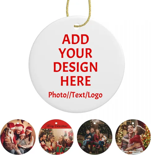 Vista 10 de Adorno de Navidad personalizado, añade tu imagen/foto/texto, adorno colgante de cerámica de Navidad, decoración del árbol de Navidad, colgante