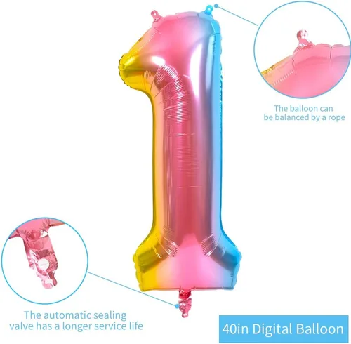 Vista 2 de TONIFUL Globos arcoíris de 40 pulgadas con números grandes del 0 al 9, globos de helio digitales número 1 número 1, globos de aluminio Mylar
