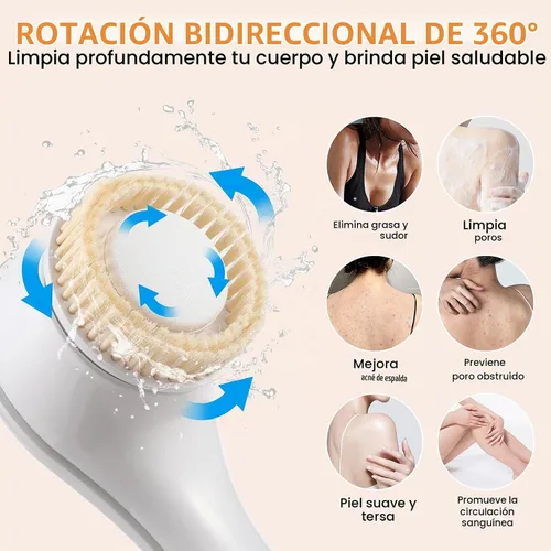 Vista 3 de Cepillo corporal eléctrico recargable para ducha, cepillo de baño exfoliante de mango largo para ducha, aplicador de loción para la espalda