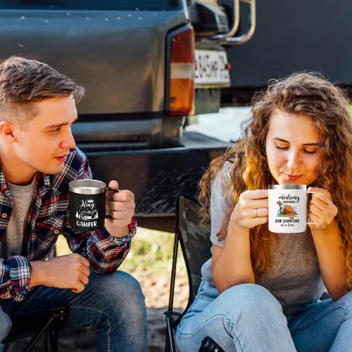Vista 3 de Lifecapido Regalos de campamento para hombres, taza de café aislada King Of The Camper de 12 onzas, regalo de cumpleaños, regalo de Navidad, regalos
