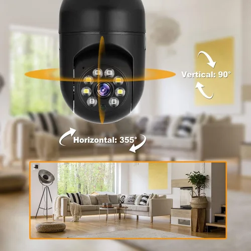 Vista 7 de EVERSECU Tuya Cámara de seguridad inteligente con conector E26/E27 1080P WiFi inalámbrico CCTV PTZ Cámara de audio bidireccional/detección