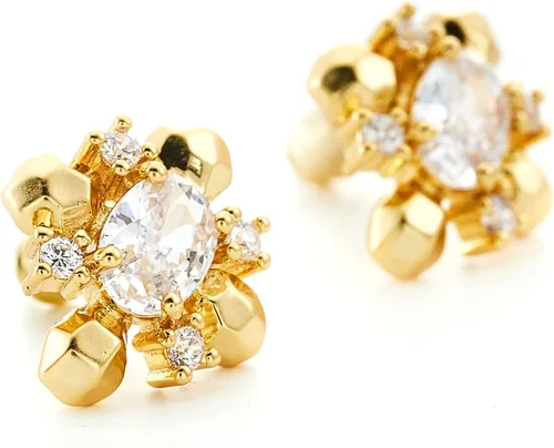 Vista 2 de C.Paravano Aretes de oro de 18 quilates Aretes de tuerca para mujer Aretes hipoalergénicos para mujer Aretes de tuerca con parte trasera plana