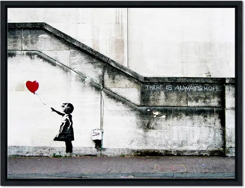 Vista 9 de Pyradecor Banksy Grafitti Girl with Red Balloon Grey Love Pictures Cuadros sobre lienzo, arte de pared moderno, impresiones en lienzo para sala