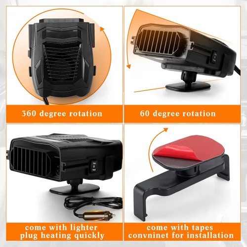 Vista 5 de Baquler 2 Piezas 12 V 150 W Calentador de Coche Ventilador Invierno Desempañador y Descongelador de Parabrisas Calentadores de Asiento 2 en 1