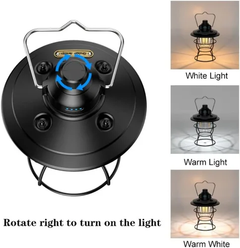 Vista 2 de Linterna LED vintage, linterna de ferrocarril recargable por USB, linterna portátil impermeable para campamento al aire libre, linterna de mesa