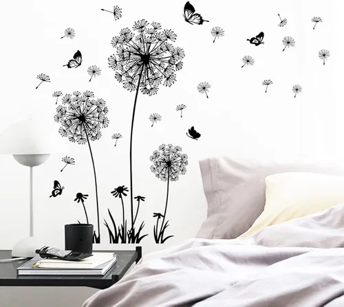 Vista 7 de Calcomanías creativas de pared de flor de diente de león, mariposa voladora, decoración del hogar para sala de estar, dormitorio, decoración