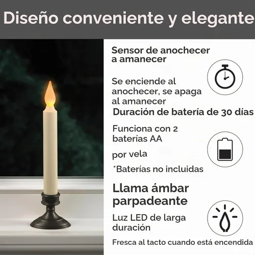 Vista 2 de Xodus - Velas LED para ventana a pilas, sensor de atardecer a amanecer