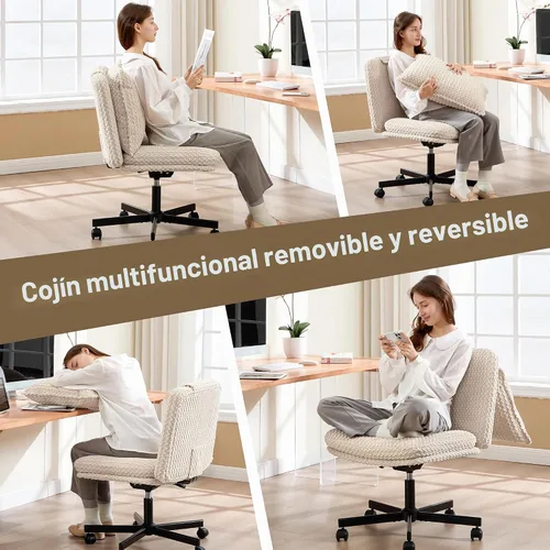 Vista 4 de Fizzin Cross - Silla cruzada de espuma viscoelástica sin brazos con ruedas para oficina en casa, color beige