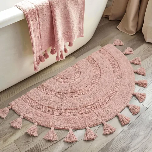 Vista 12 de KOEXM - Alfombra de baño de medio círculo con borlas, 100% algodón Alfombras de baño tejidas a mano, antideslizantes, absorbentes, lavables a