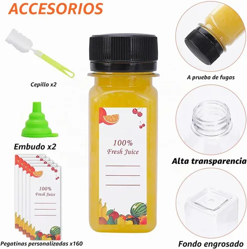 Vista 2 de OBKJJ Botellas de Plástico para Jugo 150 piezas 2 oz Botellas de Agua de Plástico Vacías con Tapas Recipientes Transparentes Reutilizables