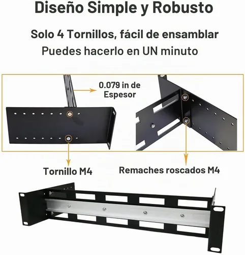 Vista 2 de Kit de riel DIN de montaje en rack de 19 pulgadas, chasis de riel DIN ajustable de profundidad para montaje en bastidor, soporte de montaje en rack