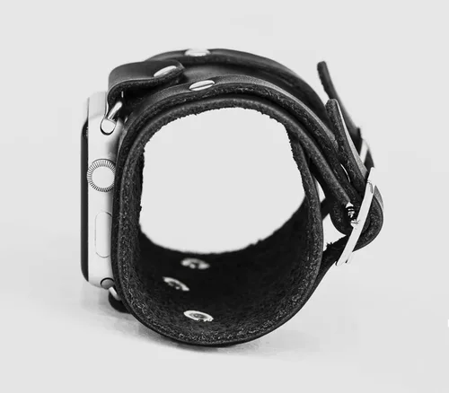 Vista 8 de Correa ancha de cuero compatible con Apple Watch de 1.496 in 1.575 in 1.614 in 1.654 in 1.732 in 1.772 in 1.811 in 1.929 in, hecho a mano UA 1715