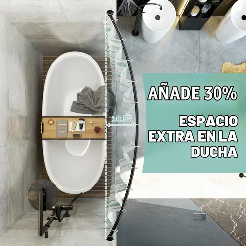 Vista 2 de Mcrbeay Barra de cortina de ducha curvada, ajustable de 40 a 72 pulgadas, barra de ducha curvada extra ancha para baño, barra de ducha a prueba