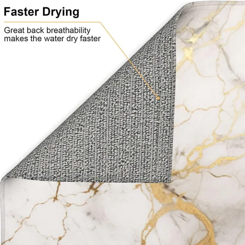 Vista 6 de Tapete de secado de platos de mármol gris dorado blanco para encimera de cocina absorbente de 16x18 pulgadas de microfibra para platos vasos A0134