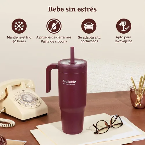 Vista 3 de REDUCE Chiller - Vaso térmico aislado al vacío de 40 onzas con pajita de silicona a prueba de derrames, tapa de Tritán sostenible con marcadores