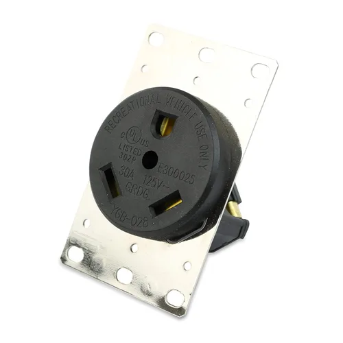 Vista 5 de RV 30 amperios, 125 voltios, NEMA Tt-30R, 2P, receptáculo de alimentación de 3 W, cuchilla recta, grado industrial, conexión a tierra, cable