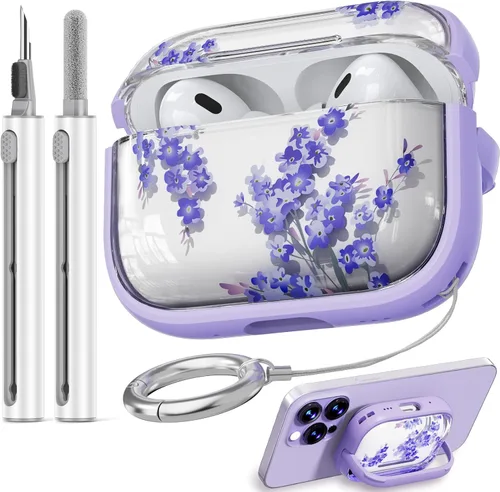 Vista 28 de Inesore Funda con bloqueo de seguridad para AirPods 4 2024, bonita funda floral para AirPod de 4ª generación para mujeres con kit limpiador