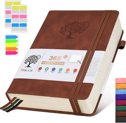 Vista 15 de PERCUN Cuaderno rayado A4, 365 páginas de gran tamaño, cuadernos de cuero para escribir para mujeres y hombres, cuaderno de tapa dura con páginas