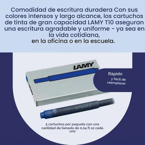 Vista 3 de Lamy T10 Cartuchos de Tinta Azul (1 Paquete Con 5 Cartuchos)