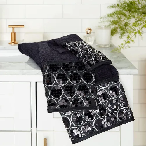 Vista 6 de Zahari Home Sinatra Juego de toallas de baño de 3 piezas: toalla de baño, toalla de mano y paño de limpieza, absorbentes, color negro