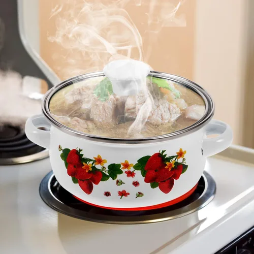 Vista 8 de MAGICLULU Juego de 3 ollas de sopa esmaltadas de doble asa con tapas, pequeñas ollas de cocina multifuncionales para salsa de sopa y cocina