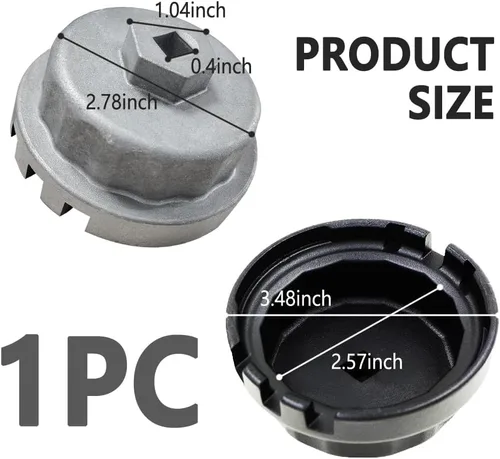 Vista 2 de Llave de filtro de aceite, 2.520 in, resistente, compatible con Toyota, Camry, Tundra, Lexus, Sienna, RAV4, Highlander, plata