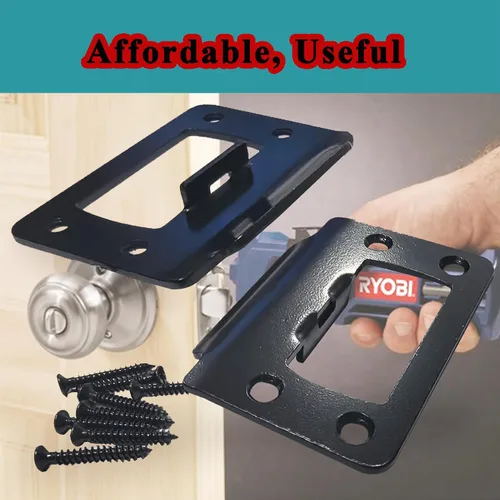 Vista 2 de Placa de golpeo restauradora de pestillo de puerta de 2-1/4" por 1-3/4", 2 piezas de herraje universal para puerta con tornillos largos de 1
