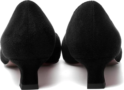 Vista 4 de MERRORI Zapatos de vestir de gamuza con punta redonda para mujer, color liso, casual, para oficina, gatito, tacón bajo, 1.5 pulgadas