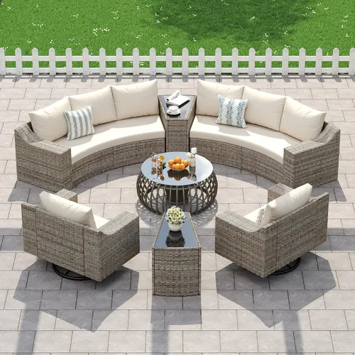 Vista 11 de LUXOAK Juego de muebles de patio de 9 piezas con mecedoras y mesa