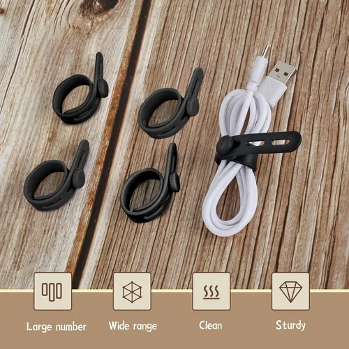 Vista 2 de 30 bridas de silicona para cables, organizador de cables reutilizable, amarre ajustable para cables de carga, organizador de cables de silicona