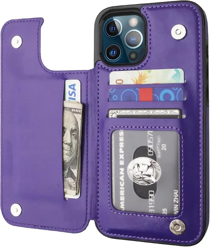 Vista 11 de ONETOP - Funda tipo cartera compatible con iPhone 12 Pro Max con tarjetero, piel sintética, ranuras para tarjetas, doble cierre magnético y funda