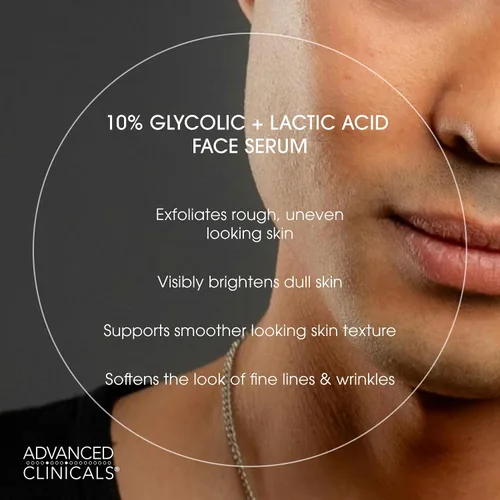 Vista 3 de Advanced Clinicals - Suero exfoliante con ácido glicólico al 10% para la cara + ácido láctico Exfoliante facial AHA + suero de ácido salicílico