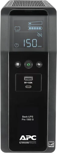 Vista 3 de APC UPS, batería de reserva de onda sinusoidal de 1500 VA y protector de sobretensiones, BR1500MS2, 2 puertos de cargador USB, fuente