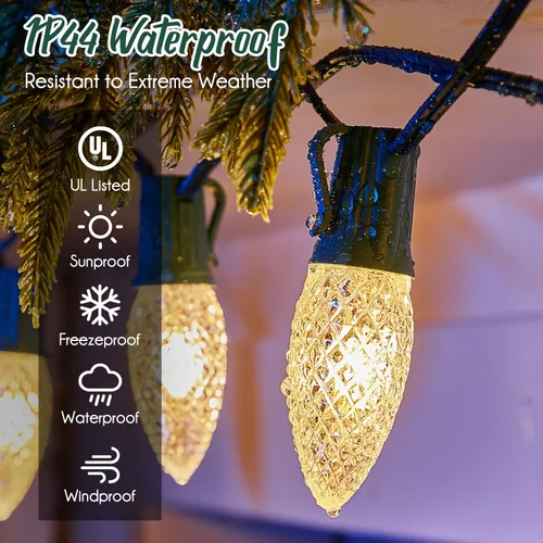 Vista 6 de Brightown Tira de luces C9, tira de luces de Navidad para exteriores de 100 pies con 100 enchufes para decoración de Navidad, patio, enchufe de luz