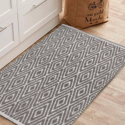 Vista 6 de Chardin Home, tapete 100% algodón, reversible por completo, de 21 x 34 pulgadas, se puede lavar a máquina, Gris y blanco Beige grisáceo - Blanco