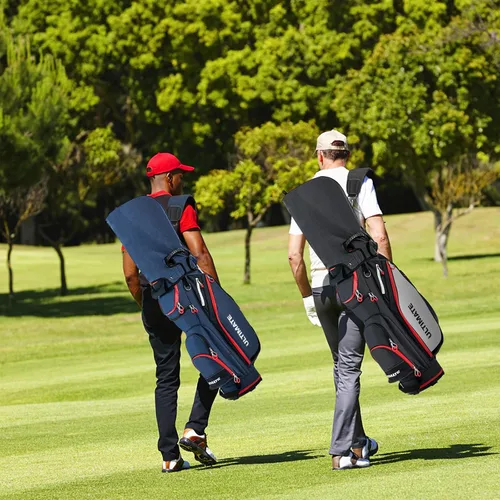 Vista 8 de GYMAX Bolsa de golf, bolsa de carrito de golf con divisor de 14 vías con capucha de lluvia y bolsa enfriadora, bolsa de golf impermeable para Negro