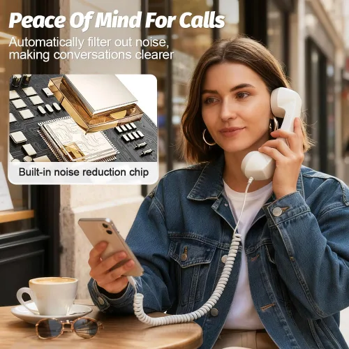 Vista 5 de Auricular de teléfono retro, nuevo tipo-C 2026 estilo retro con cable, auricular de teléfono para teléfono móvil, receptor retro con cable para Negro