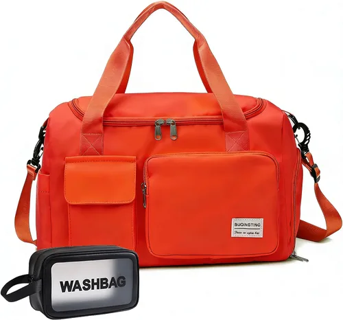 Vista 11 de Bolsa de Gimnasio Pequeña para Mujer, Bolsa de Lona de Viaje, Bolsa de Fin de Semana con Compartimento para Zapatos rosado