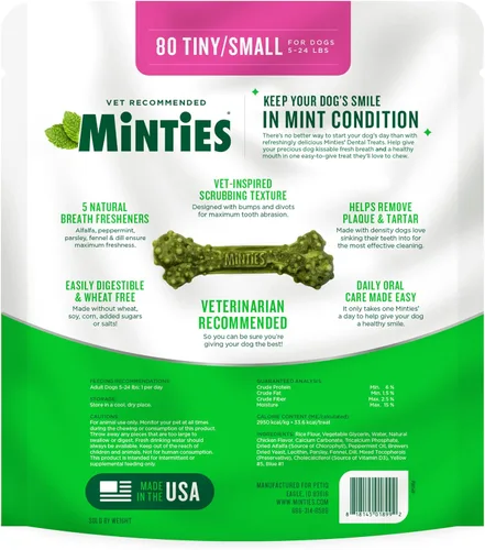 Vista 7 de Minties VetIQ - Golosinas dentales para huesos para perros, masticables dentales para perros pequeños y pequeños (menos de 40 libras), 80
