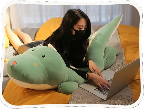 Vista 3 de Almohada de peluche de dinosaurio, linda muñeca de dinosaurio grande, almohada anmial de felpa grande, regalo para cumpleaños de niños, San