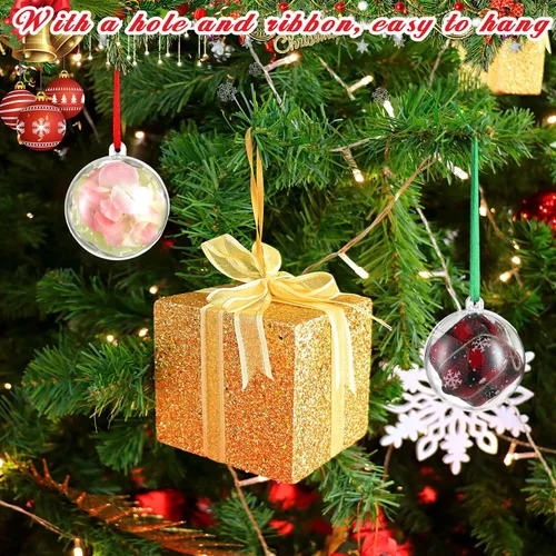 Vista 2 de Liliful 100 adornos de Navidad transparentes de 1.97 pulgadas para colgar, adornos de plástico transparente para manualidades, adornos de bolas