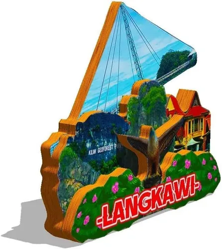 Vista 2 de Imán de Malasia Langkawi para nevera de madera 3D, monumentos de viaje, coleccionables, recuerdos, decoración hecha a mano -615