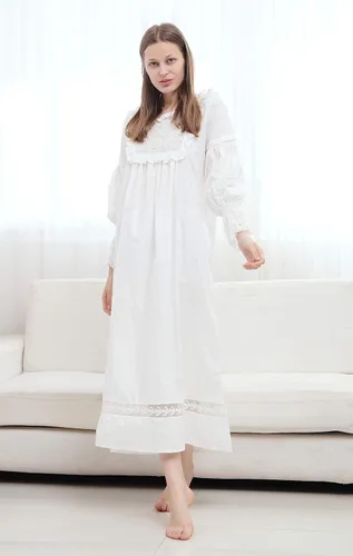 Vista 3 de Camisón de algodón estilo princesa victoriana para mujer, ropa de dormir vintage