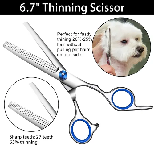 Vista 5 de Tijeras de Peluquería para Perros con Punta Redonda de Seguridad, Kit de Tijeras de Peluquería para Mascotas, Tijeras para Perros para Peluquería
